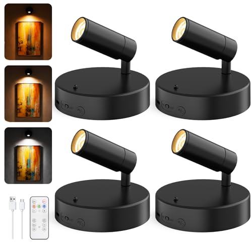 Spotlights Indoor with Remote, 5500Mah Rechargeable Picture Lights on Wall - color: Black-5500mAh