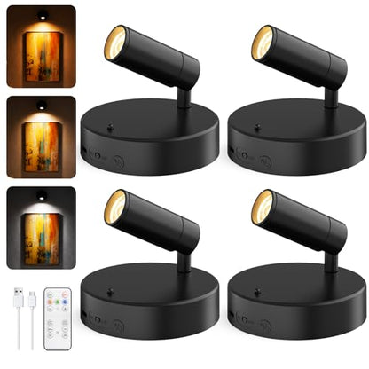 Spotlights Indoor with Remote, 5500Mah Rechargeable Picture Lights on Wall - color: Black-5500mAh