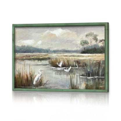 HILL WEST Rustic Landscape Painting Lake Bird Framed Wall Art, 36x24inch - color: Bird, size: 36"L x 24"W