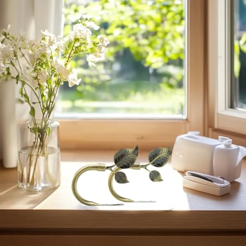Rbeusau Leaf Shaped Heavy Duty Curtain Holdbacks 2pcs, Traditional Style Antique Brass Handmade Metal Curtain Tiebacks for Wall, Curtain Tie Hook Pull Backs for Drapes Window Home Decoration