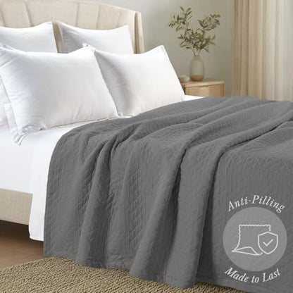 Threadmill Cotton Queen Coverlet Blanket, Criss Cross Jacquard, Dark Grey - color: Classic Dark Grey, size: Queen / Full
