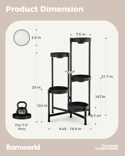 Bamworld Plant Stand with Grow Lights Indoor Outdoor 5 Tier Plant Shelf - color: Black with Magnetic Lights, size: 5 Tiers