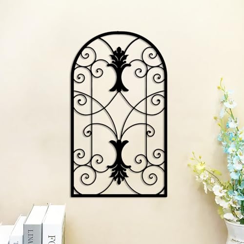 DUOOLN Metal Scroll Wall Art Decor, Modern Abstract Iron Sign for Bathroom - color: Black - Arched Scroll