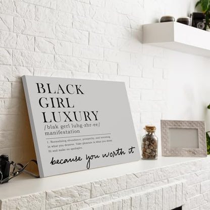 JINYO Black Girl Luxury Canvas Wall Art Framed, Gifts for Black Women, Inspirational African American Gifts Poster Prints for Home College Dorm Office Wall, 11x14 Inch - color: Black girl wall art