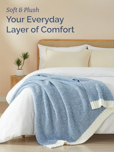 Heathered Blue Throw Blanket - Double Sided Cozy Knitted Blanket - 50x60 - color: 02 - Heathered Blue