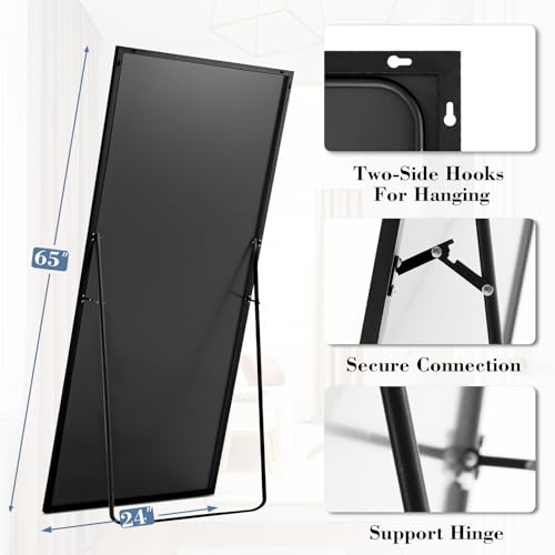 NEWBULIG Full Length Floor Mirror 65"x24", Body Standing Mirror - color: Black-rect, size: 65"L x 24"W