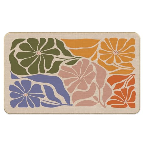 Boho Colorful Floral Faux Linen Door Mat, Abstract Contemporary Minimalist Flower Doormat Outdoor Indoor Entrance Porch, Mid Century Modern Welcome Mats for Front Door, 17x30 Inch - color: Boho 2