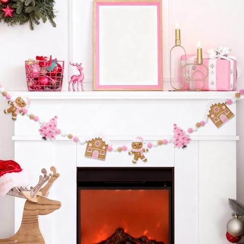 Jansun 8.2 Ft Pink Christmas 3D Felt Garland - color: Pink