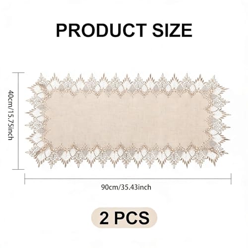 2 Pcs Lace Doily, 16"*35" Rectangle Neutral Earth Tones Beige Lace Coffee Table Topper Linen Style Tablecloth Placemats with Embroidery Edge for Dining Room - size: 16*35"