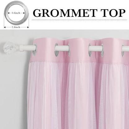 Light Pink Blackout Curtains with White Sheer Overlay for Girls Bedroom - color: Light Pink, size: 52"W x 84"L (Pack of 2)