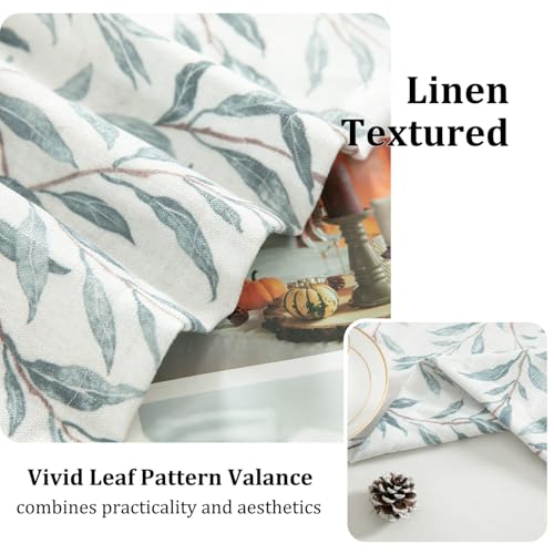 VOGOL Leaf Pattern Valance, Faux Linen Window Topper, 60x14, Blue - color: Blue, size: 60"W x 14"L (Pack of 1)