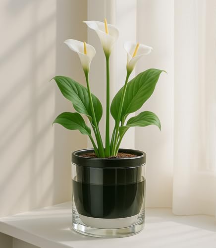 D'vine Dev Self-Watering Black Terracotta Planter Pot, 6 in, 37-X-B-3 - color: Black, size: 6 Inch