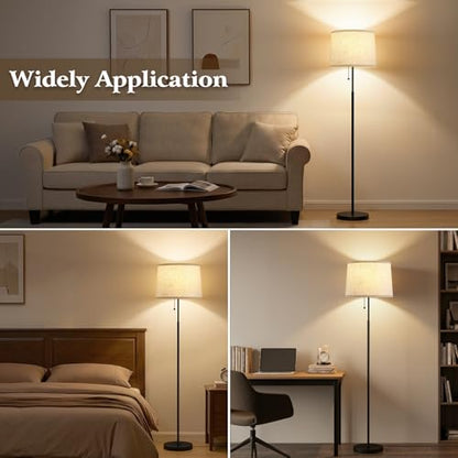Floor Lamps for Living Room & Bedroom, 60" Modern Tall Standing Lamp, 3CCT - color: Linen T-Shades+Black Pole