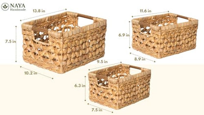 NAYA Set of 3 (13.8",11.6"&9.5") Water Hyacinth Shelf Wicker Baskets - size: Set 3 Small - Medium - Large