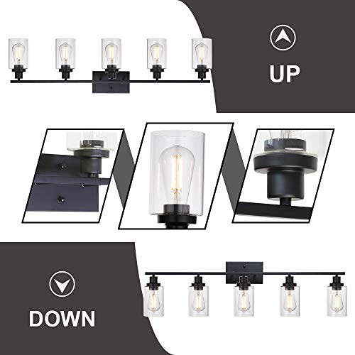 MELUCEE 40 Inches Length 5-Light Bathroom Vanity Light Fixtures Black - color: Black, size: 5-Light