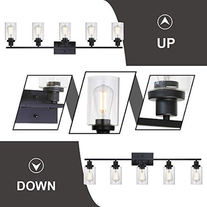 MELUCEE 40 Inches Length 5-Light Bathroom Vanity Light Fixtures Black - color: Black, size: 5-Light