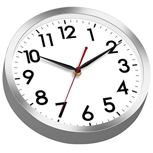 AKCISOT 14 Inch Wall Clock, Silent Battery Operated Analog Clock, Silver - color: B_silver, size: 14 Inch