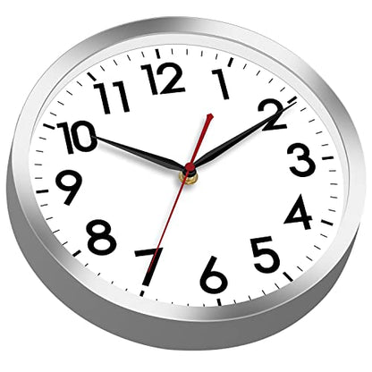 AKCISOT 10 Inch Wall Clock, Silent Battery Operated Analog Clock, Silver - color: B_silver, size: 10 Inch