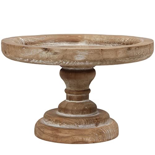 SOFE Natural Wooden Rustic Cake Stand with Pedestal Base, 8" Inner - color: Brown