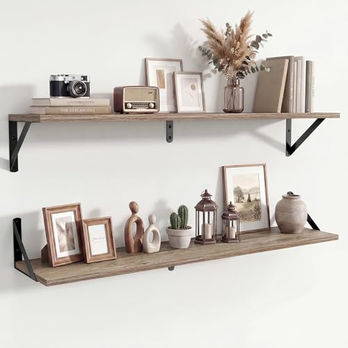 Axeman 36 Inch Floating Shelves, 8 Inch Deep Grey Wall Shelves Set of 2 - color: Grey, size: 36 Inch