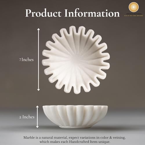 SWADESHI BLESSINGS Handcrafted Marble Ruffle Bowl for Home Decor, 7" - size: 7 Inches