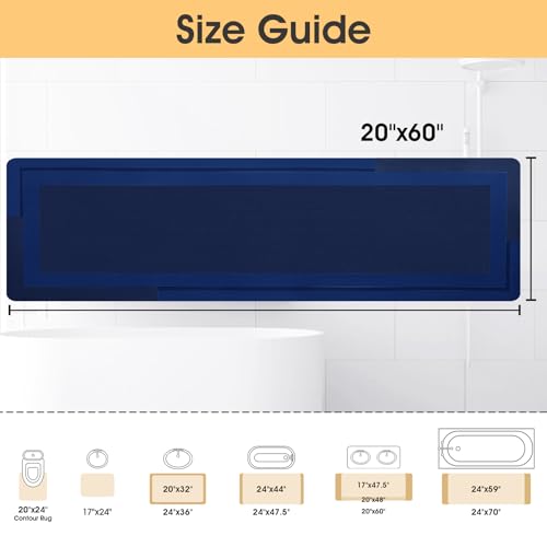ACCUMTEK Non Slip Bath Mat, Thin Bathroom Rugs Fit Under Door, Quick Dry Bath Mats, Machine Washable Bath Rugs for Bathroom, Bathtub & Kitchen, Bathtub, Dark Blue/Bordered/59 x20 - color: Dark Blue, size: 1'8" x 4'11" (Rectangular)