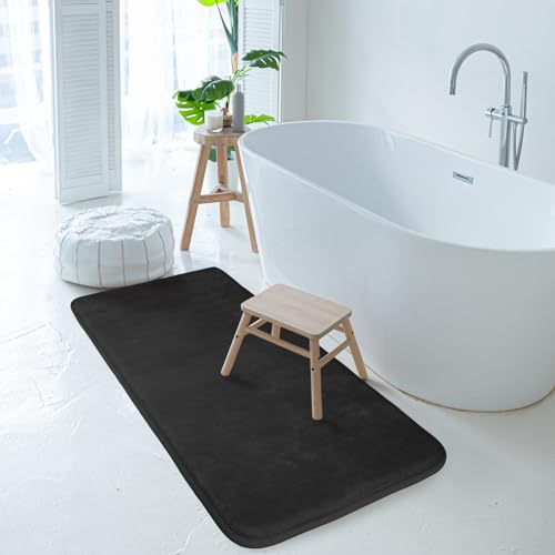 Grey Bathroom Rugs Memory Foam Bath Mat Runner Rug Set of 2 - color: Black, size: 17 in x 24 in and 16 in x 47 in