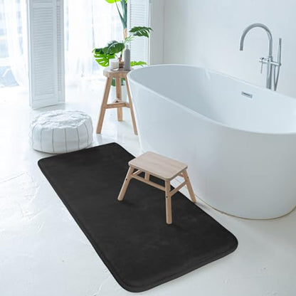 Grey Bathroom Rugs Memory Foam Bath Mat Runner Rug Set of 2 - color: Black, size: 17 in x 24 in and 16 in x 47 in