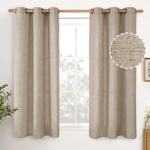YoungsTex Short Linen Semi Sheer Curtains 45 lnch Length, Oatmeal Drapes - color: Dark Oatmeal, size: 42"W x 45"L (Pack of 2)
