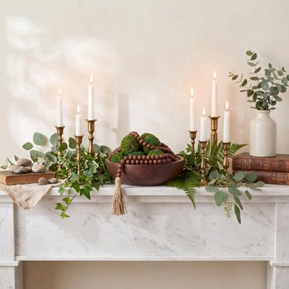 SiliFine 14 Pcs Rustic Table Decor Set, Wooden Bowl with Moss Balls, Brown - color: Brown