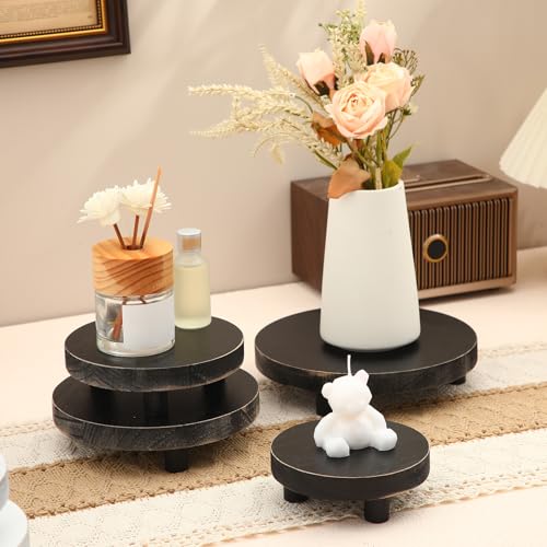 Geetery 4 Pcs Wooden Risers for Display Wood Pedestal Stand, Black - color: Black