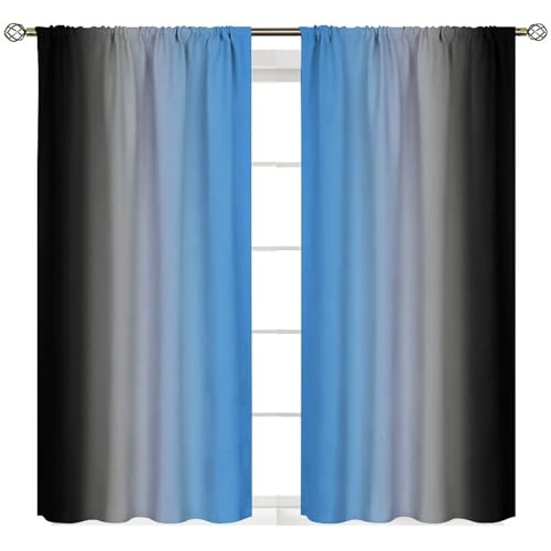 Blue Ombre Black Curtains,Abstract Art Painting Gradient Style Window Treatments for for Kids Decor Kitchen Bedroom Living Room 2 Panel Sets,42x45 Inch Decor - color: Geometric-21, size: 21"W x 44.5"L (Pack of 2)
