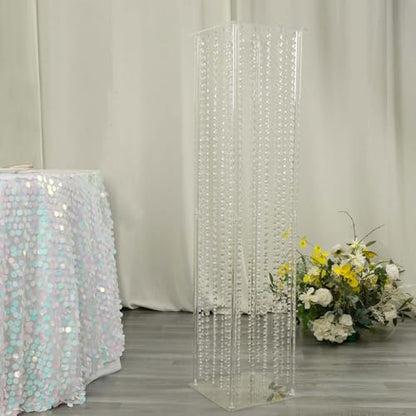 Efavormart 48" Heavy Duty Acrylic Flower Pedestal Vase with Hanging Crystal Beads, Clear Pillar Stand Wedding Floor Centerpieces with Pre-Chained Garlands - 5mm Thick Plates - size: 11"W x 48"H
