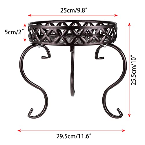 OwnMy Brown Metal Round Plant Stand Indoor Outdoor Iron Flower Pot Holder - color: Dark Brown
