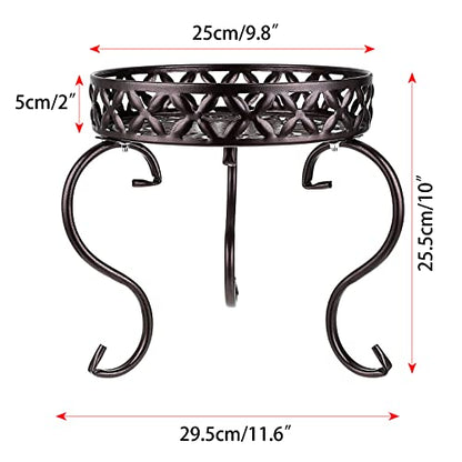 OwnMy Brown Metal Round Plant Stand Indoor Outdoor Iron Flower Pot Holder - color: Dark Brown