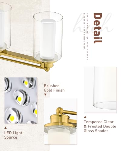 HWH Bathroom Vanity Light Fixtures 6-Light, Brushed Gold, 5HLT63B-6W-LED BG - color: Brushed Gold + LED, size: 6 Lights