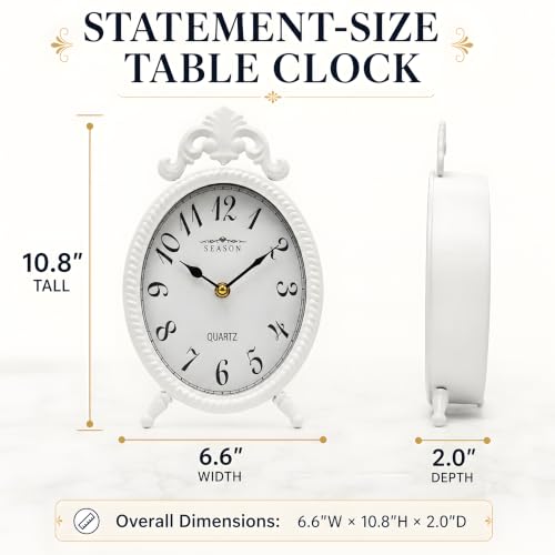 French Style White Table Clock, 10.8-Inch Silent Mantel & Wall Clock - color: White