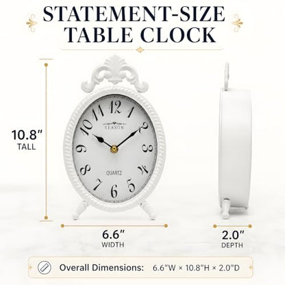 French Style White Table Clock, 10.8-Inch Silent Mantel & Wall Clock - color: White