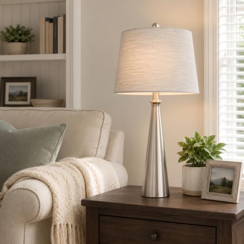 Oneach 25.75" Modern Table Lamp for Bedroom Set of 2, USB C Port, Silver - color: Brushed Nickel