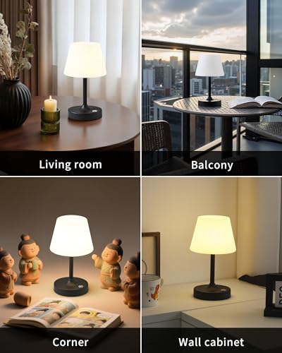 PUSU Cordless LED Black Small Table Lamp, Waterproof Shower Desk lamp - color: Matte Black (Metal + PE Plastic)