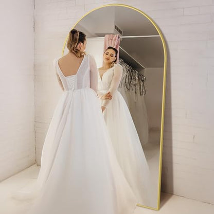 MirrMuse Oversized Arched Full Length Mirror with Stand, 82"X44", Gold - color: Gold-arch, size: 82"L x 44"W
