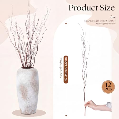 Thiccywoov 12 Pcs Real Dried Willow Branches 47.2 Inches Natural Curly - color: Natural, size: 47.2 Inches