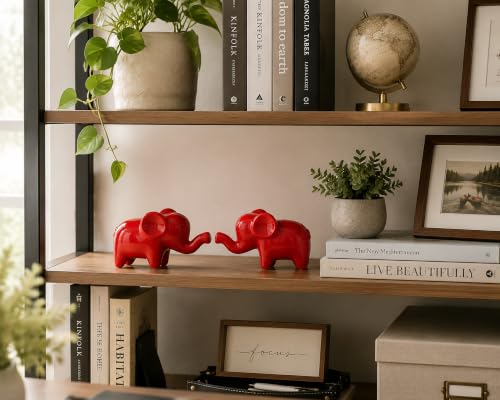 4 Inch Red Ceramic Elephant Figurines Set of 2 - color: Red