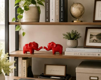 4 Inch Red Ceramic Elephant Figurines Set of 2 - color: Red