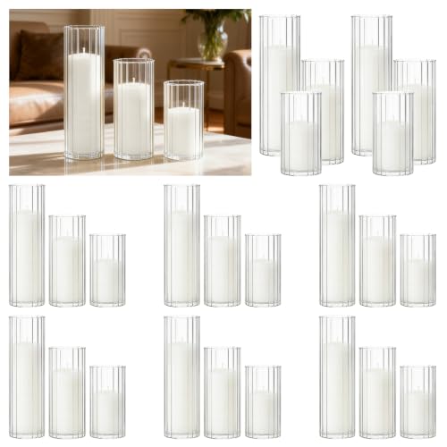 48 PCS White Pillar Candles and Ribbed Glass Cylinder Vases - color: White, size: 24+24