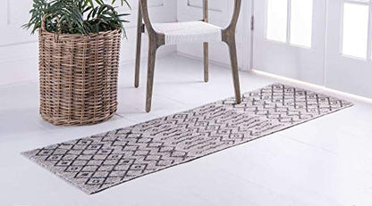 Unique Loom Outdoor Trellis Collection Area Rug - Tribal Trellis (2' x 6' 1" Runner, Gray/ Black) - color: Gray/Black, size: 2' x 6'1" (Runner)