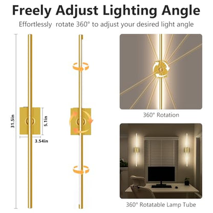 Eneru Battery Operated Wall Sconces Set of 2, Gold Wireless LED Wall Light - color: Gold, size: 2 Pack