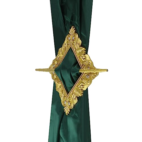 2 Pack Gold Rhombus Curtain Tiebacks, Square Drapery Holdbacks - style: 8 Crystals Gold