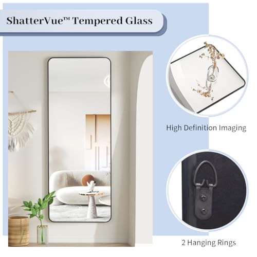 BEAUTYPEAK Black Full Length Mirror, 64"x21" Rounded Corner Floor Mirror Standing Hanging or Leaning Against Wall, Suitable for Bedroom or Dressing Room - color: Black, size: 64"L x 21"W