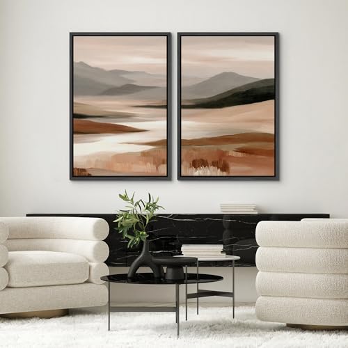 SIGNWIN Framed Canvas Print Wall Art Set Warm Earth Tone Abstract Valley Landscape Illustrations Modern Art Minimal Boho Relax/Calm for Living Room, Bedroom, Office - 16"x24"x2 Black - color: A29-2604-irs12, size: 16"x24"x2 Panels Black